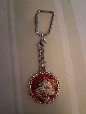 Vintage Roma Italy Silver-Tone Dome Emblem Keychain